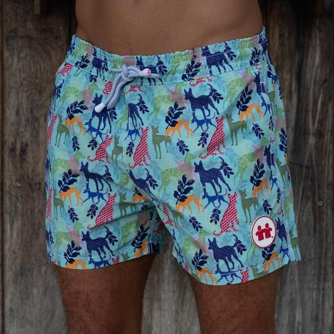 "Party Dogs" Swim Trunks (Mens) : Mint - Front View | Syd & Rex