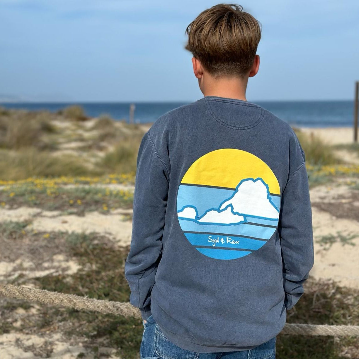 Syd & Rex Vedra men's crew sweat top — front view, premium beachwear layering