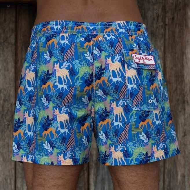 "Party Dogs" Swim Trunks (Mens) : Royal - Detail View | Syd & Rex