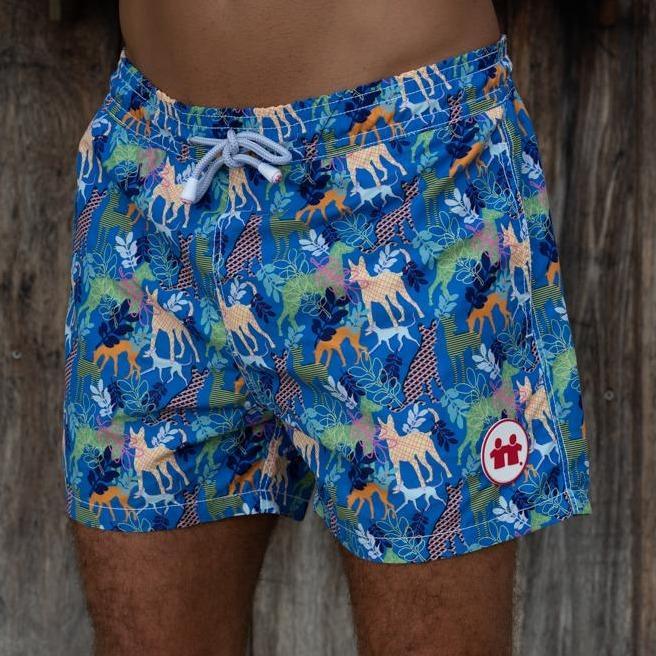"Party Dogs" Swim Trunks (Mens) : Royal - Front View | Syd & Rex
