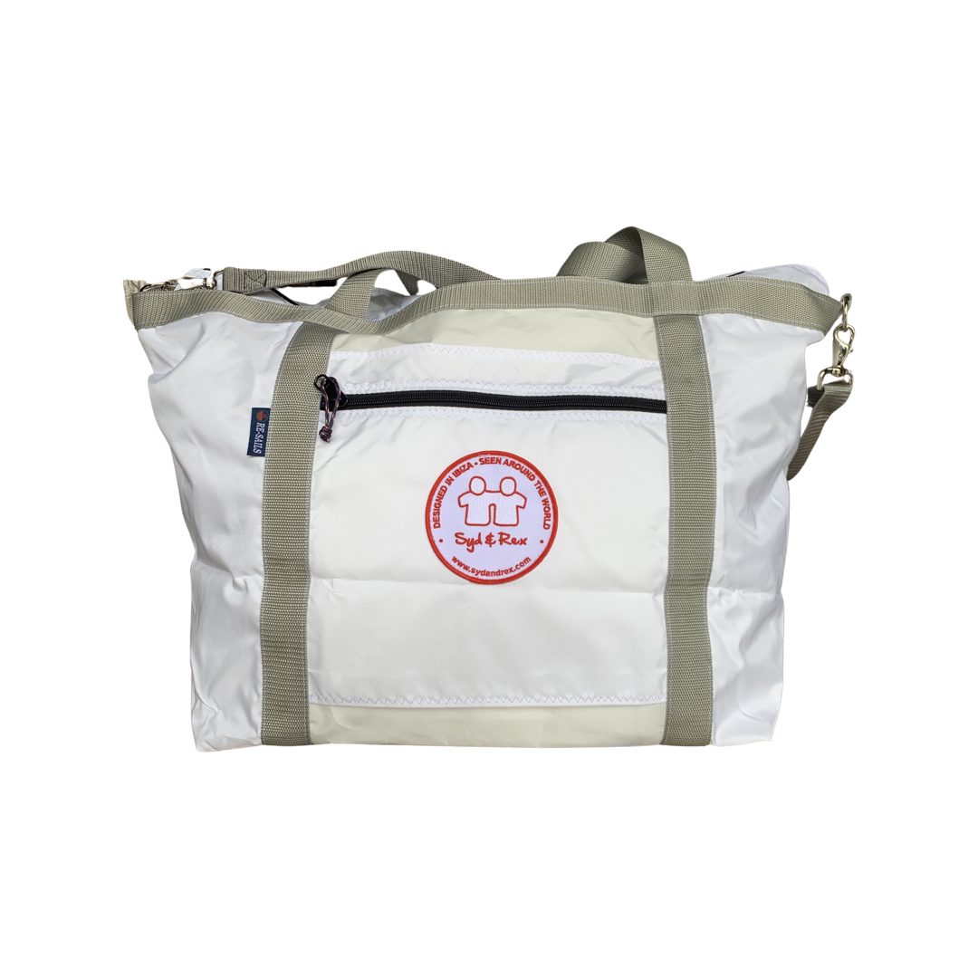 Syd & Rex swim trunks dry bag in white — waterproof beach accessory