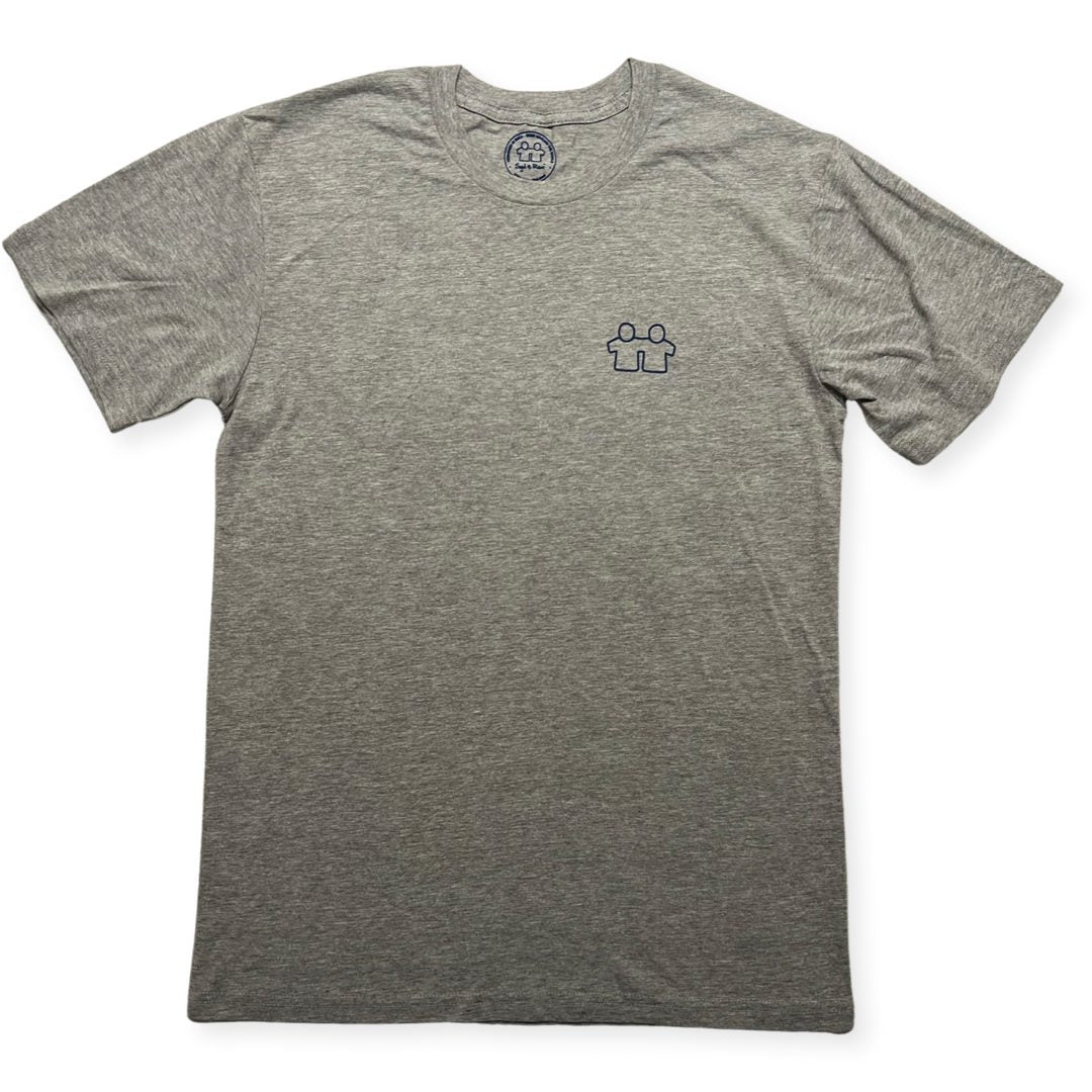 Syd & Rex Beaches men's t-shirt in Grey — back view with graphic detail