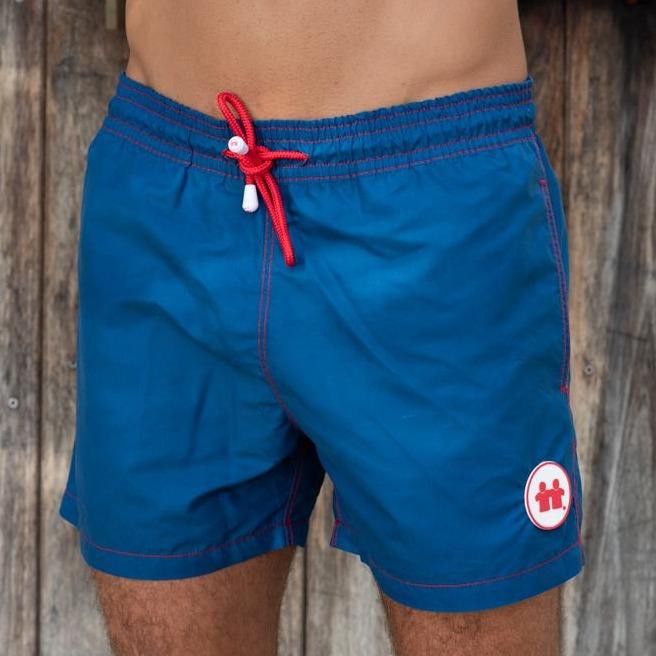 Syd & Rex Solid Rock men's premium swim trunks in Blue — front view, made from SeaQual ocean plastic