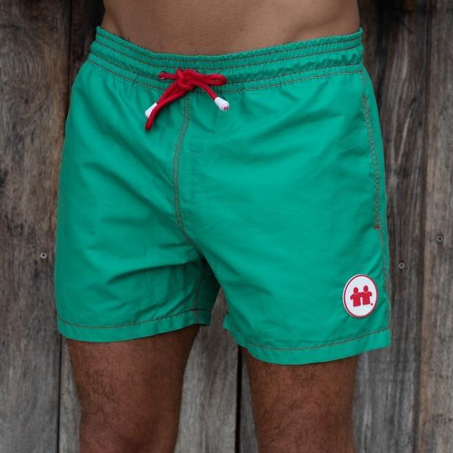 Syd & Rex Solid Rock men's premium swim trunks in Green — front view, made from SeaQual ocean plastic