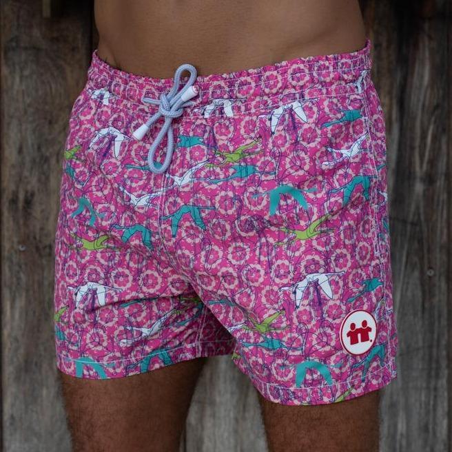 "Birds of a Feather" Swim Trunks (Mens) : Pink