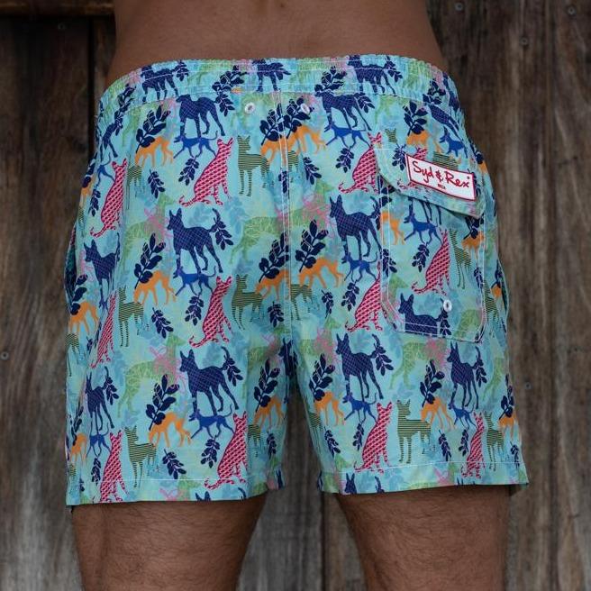 Back View of Mint  Pattern Mens Swim Trunks