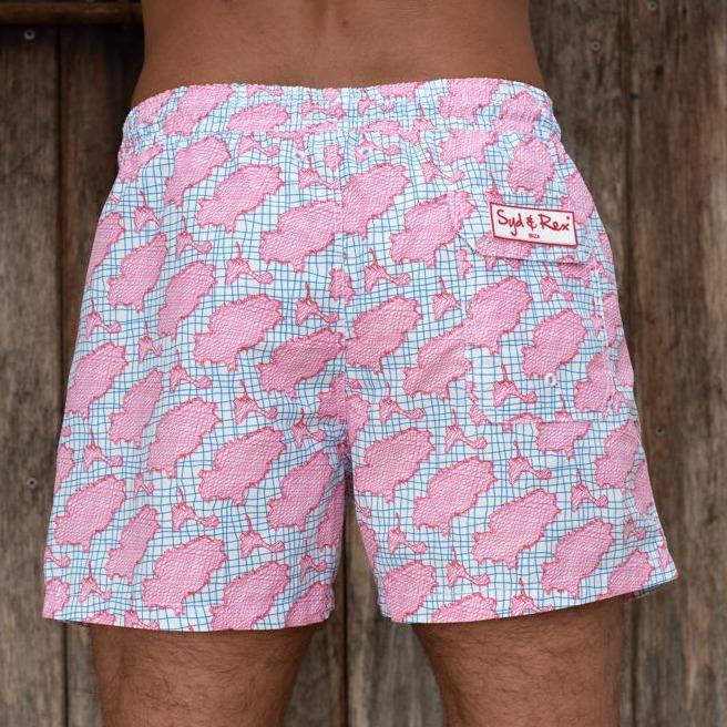 "Island Scribble" Swim Trunks (Mens) : Pink