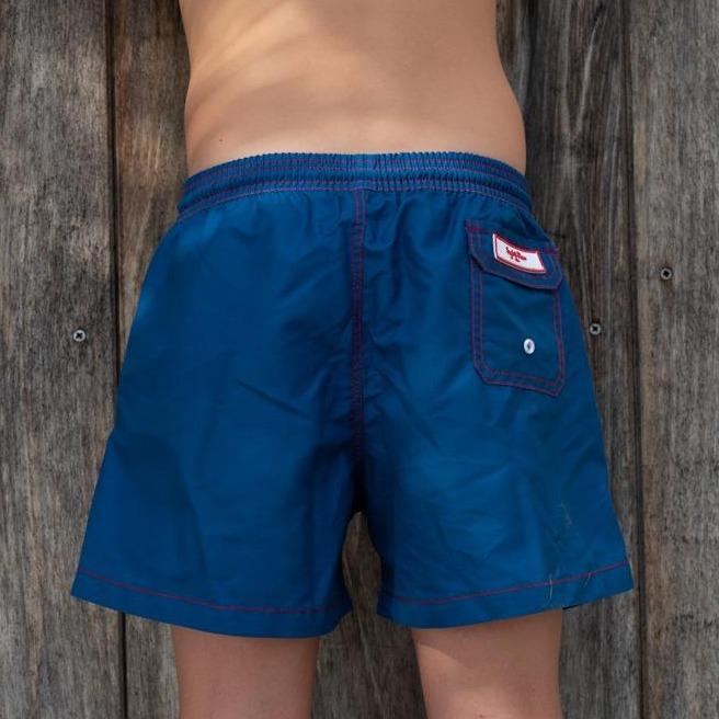 Back View of Blue Boys Swim Trunks