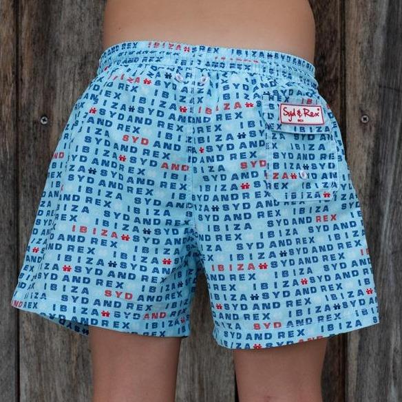 "Words" Swim Trunks (Boys) : Sky