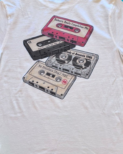 White t-shirt with cassette tape design 