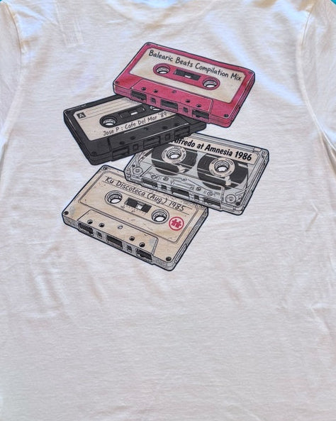 White t-shirt with cassette tape design 