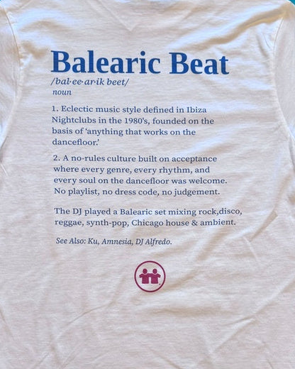 White t-shirt with text and graphics 