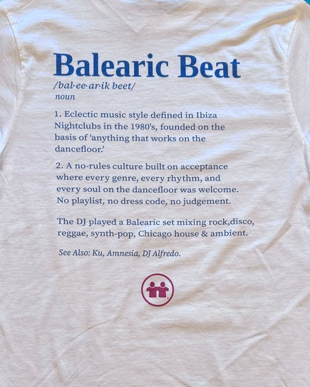 White t-shirt with text and graphics 