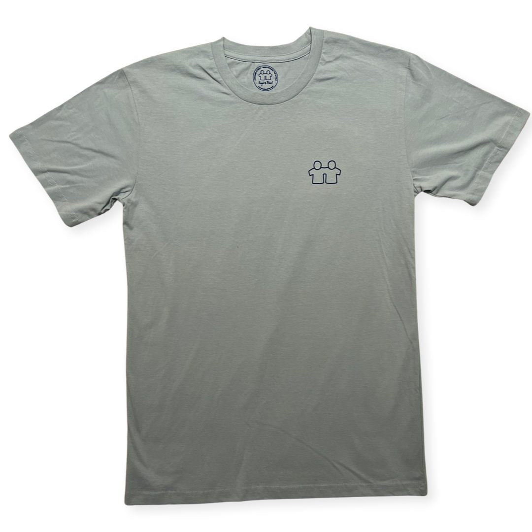 Syd & Rex Beaches men's t-shirt in Sky — back view with graphic detail